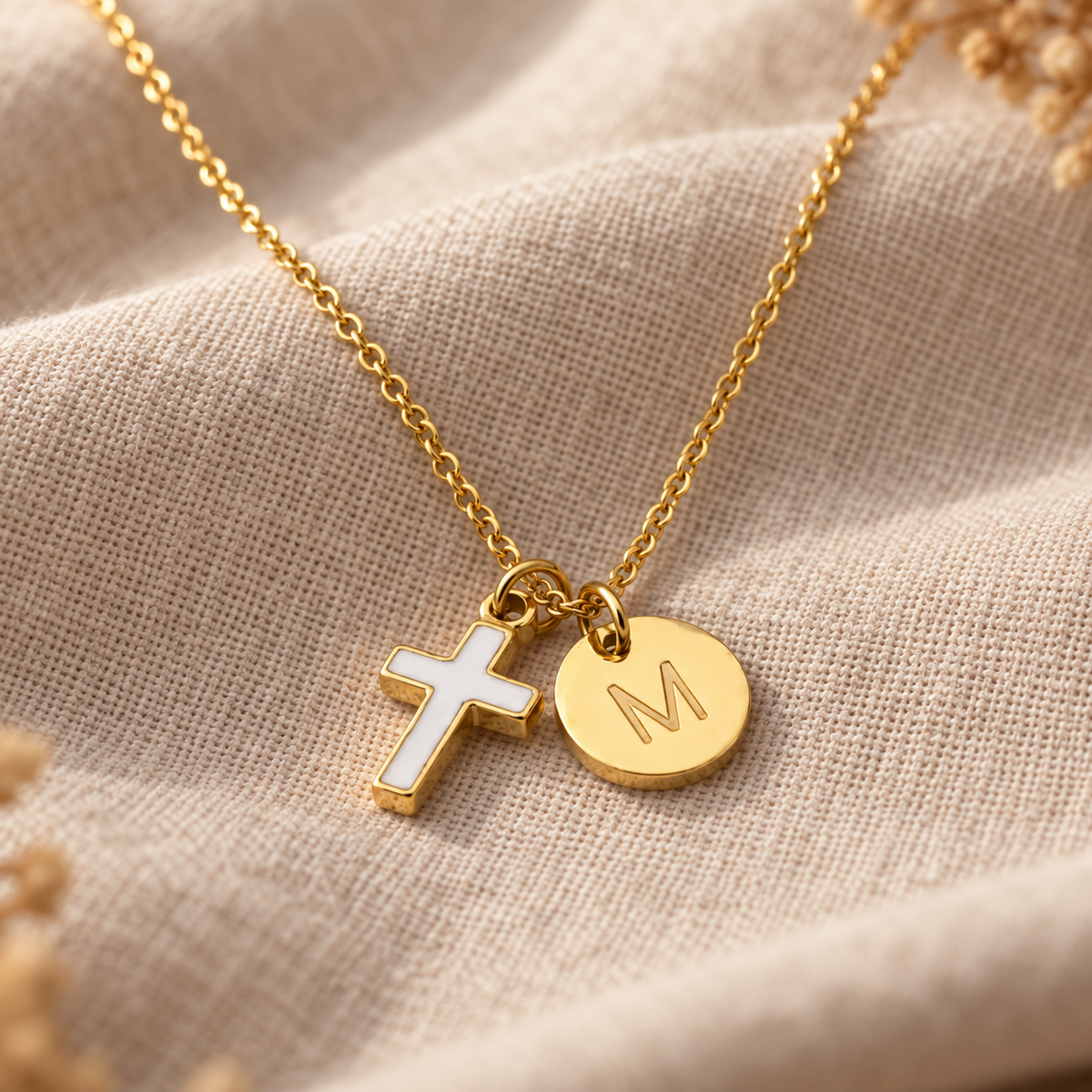 Initial Cross Necklace Set for Two by Sanctelle, view 2
