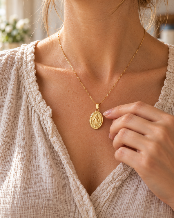 Our Lady of Grace Medal Necklace, gold-plated Catholic necklace by Sanctelle