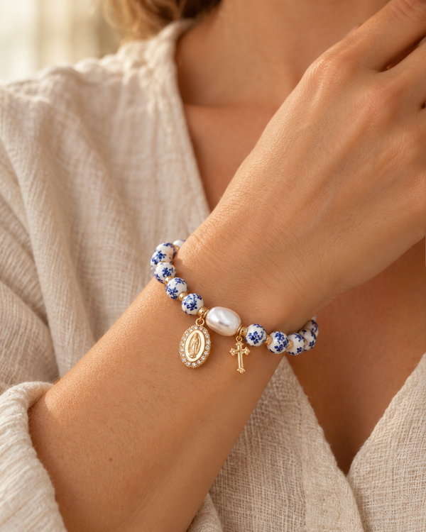 Porcelain Rosary Bracelet, Catholic porcelain bead bracelet by Sanctelle