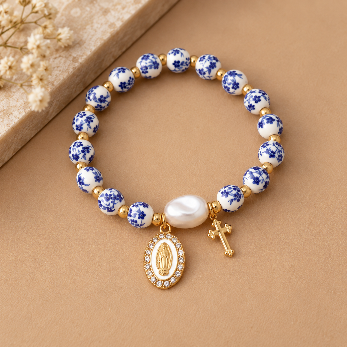 Porcelain Rosary Bracelet by Sanctelle, view 2
