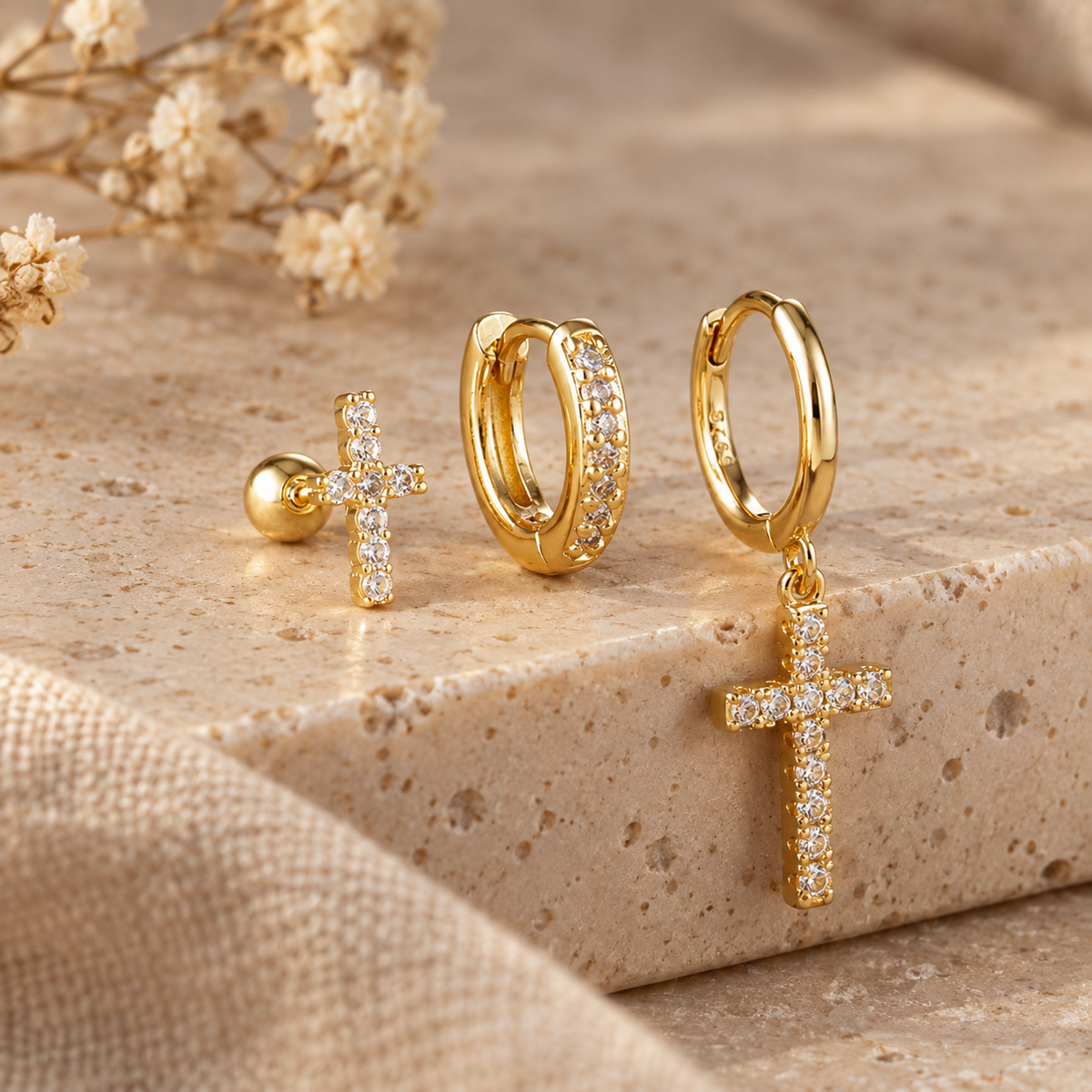 Cross Earring Trio by Sanctelle, view 2