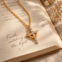 Crystal Cross Necklace by Sanctelle, view 3
