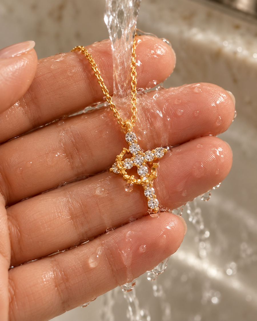 Crystal Cross Necklace by Sanctelle, view 4