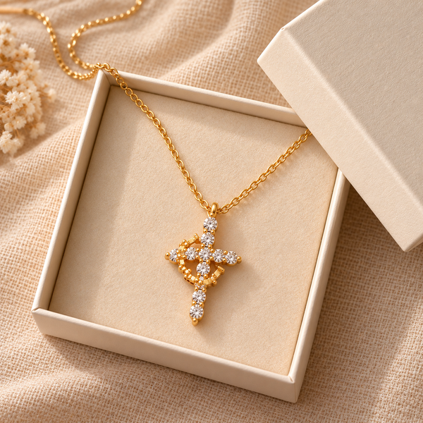 Crystal Cross Necklace by Sanctelle, view 5
