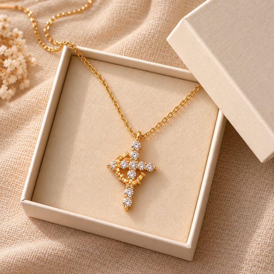 Crystal Cross Necklace by Sanctelle, view 5