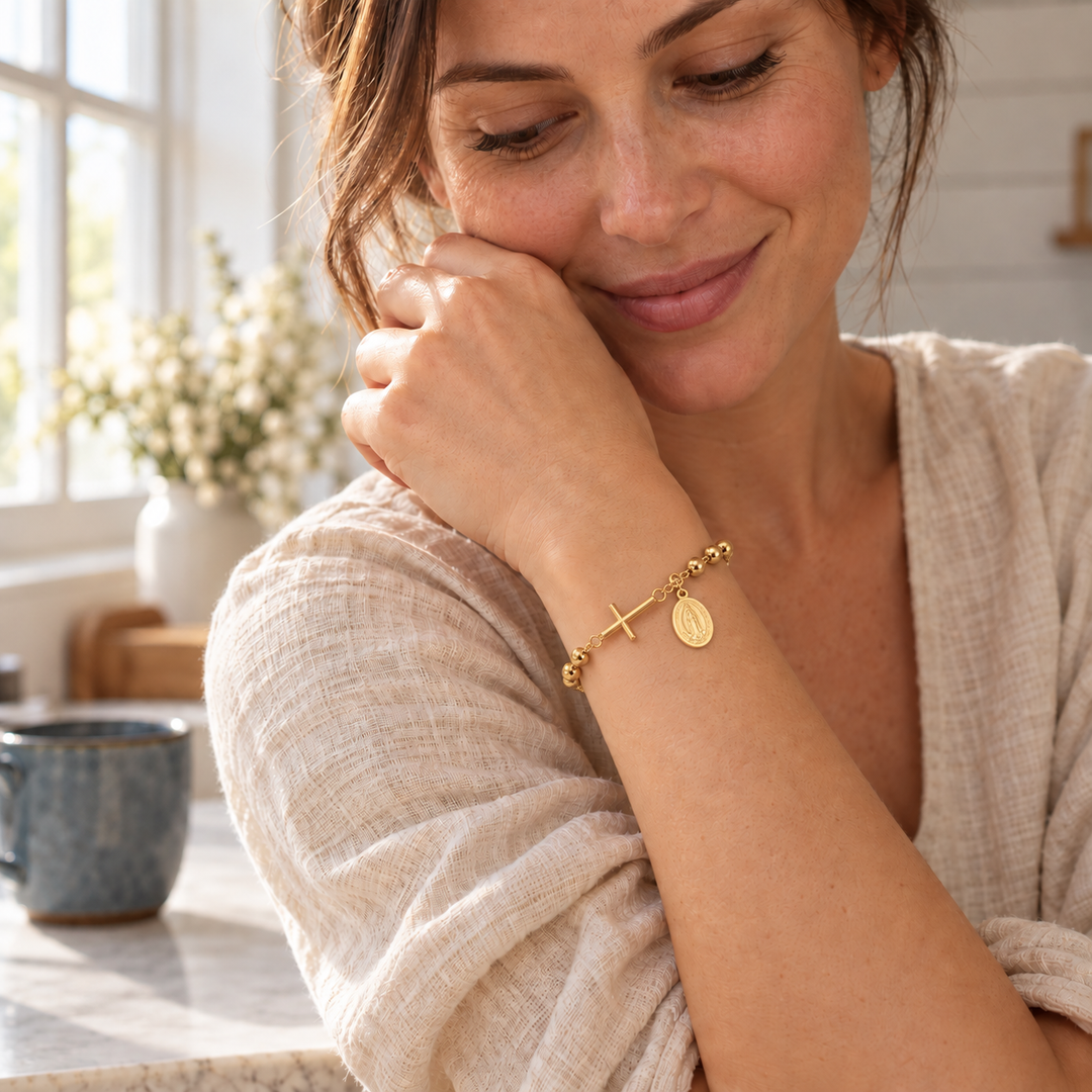 Decade Rosary Bracelet, gold-plated Catholic bracelet by Sanctelle