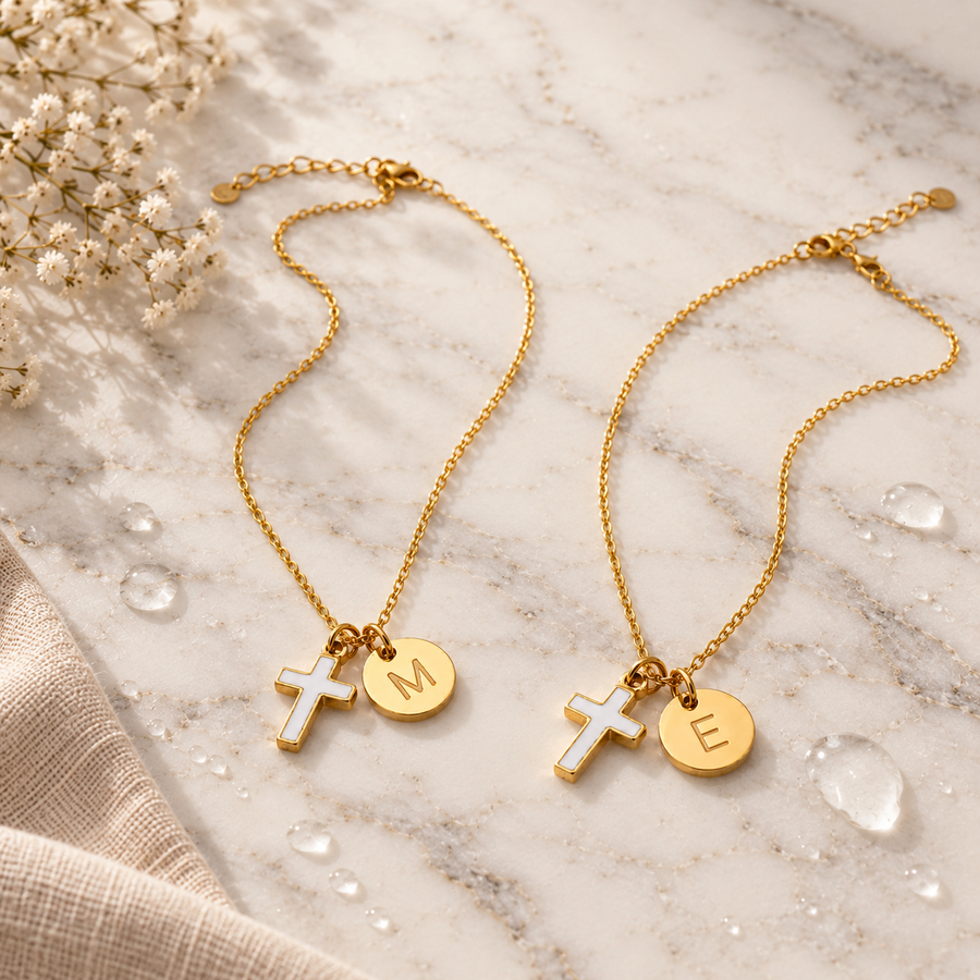 Initial Cross Necklace Set for Two by Sanctelle, view 4