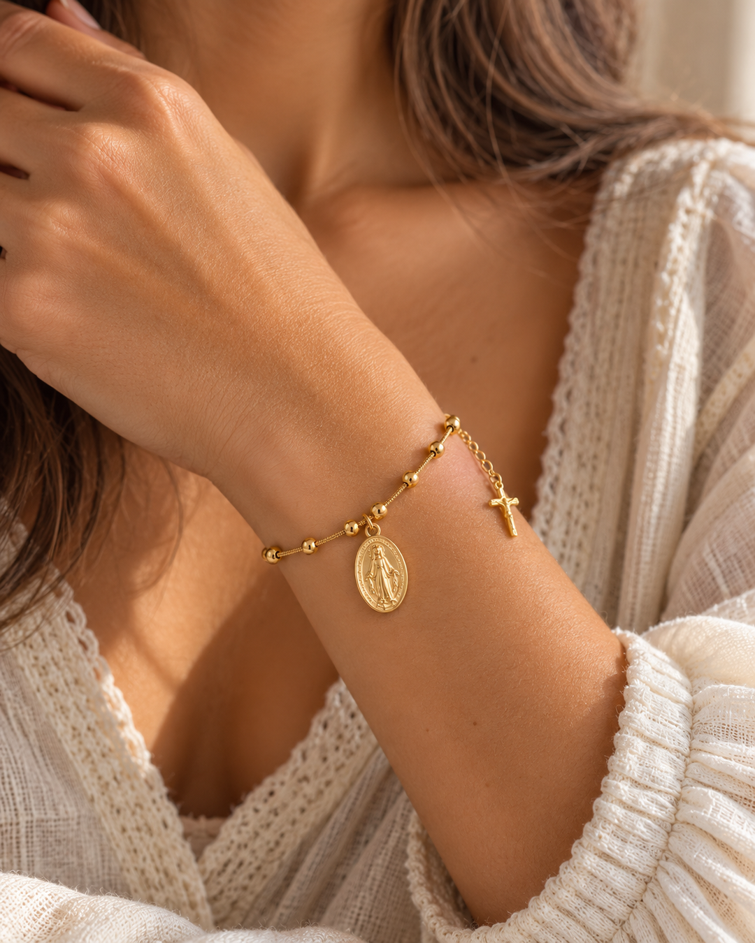 Miraculous Medal Bracelet, gold-plated Catholic bracelet by Sanctelle