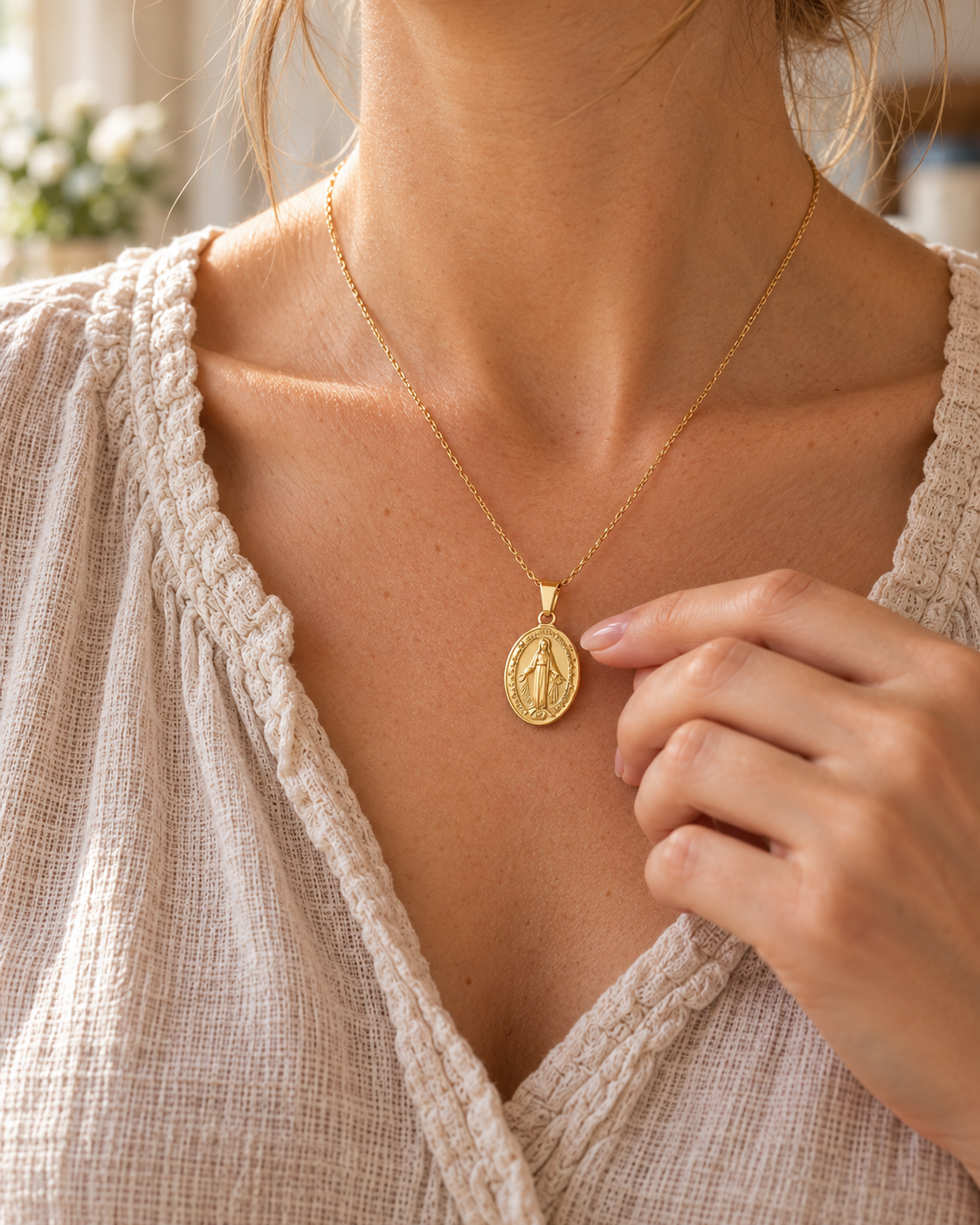 Our Lady of Grace Medal Necklace, gold-plated Catholic necklace by Sanctelle