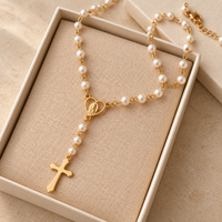 Pearl Heart Cross Necklace by Sanctelle, view 5