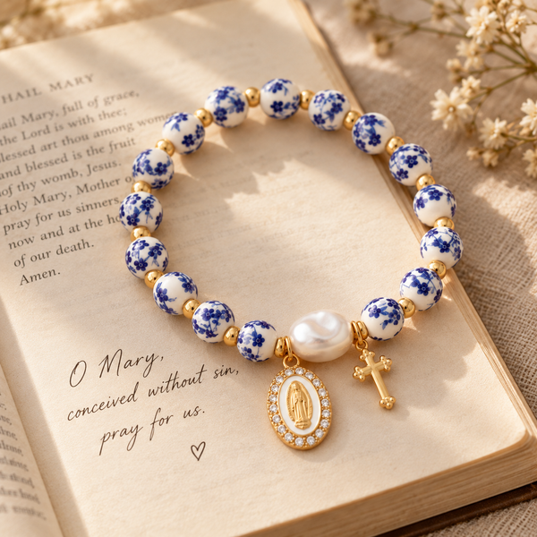 Porcelain Rosary Bracelet by Sanctelle, view 3