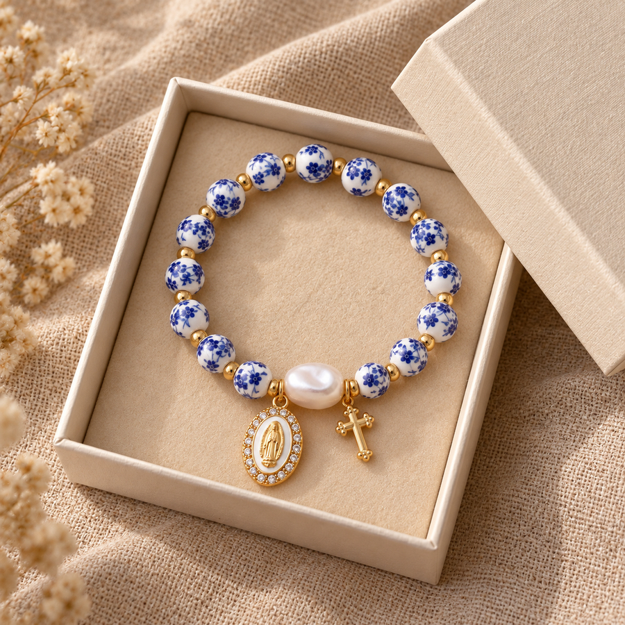 Porcelain Rosary Bracelet by Sanctelle, view 5