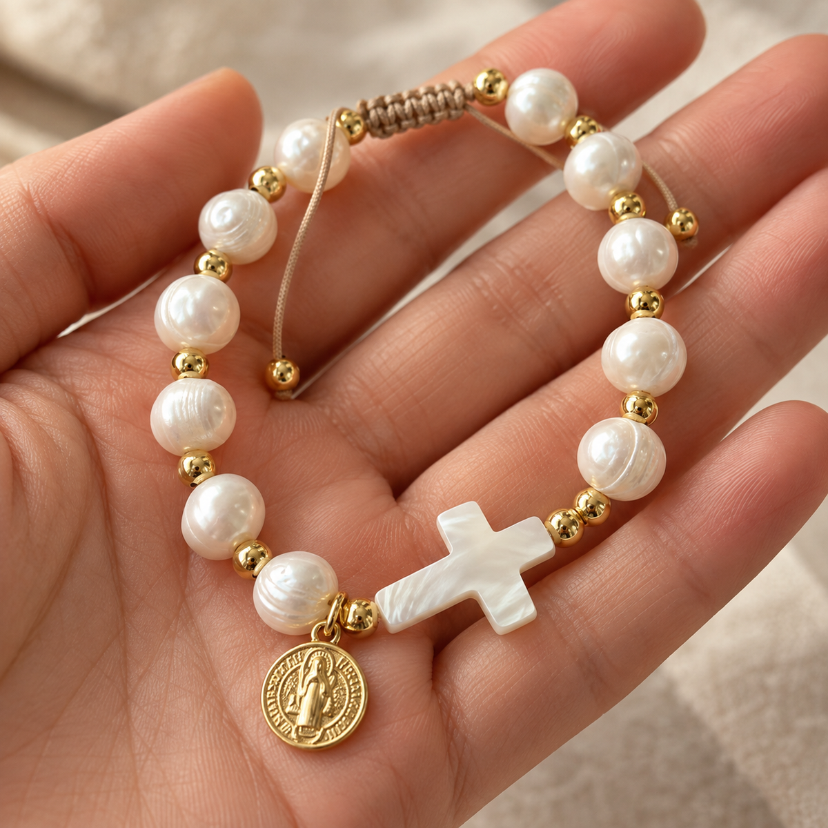 Saint Benedict Pearl Bracelet by Sanctelle, view 2