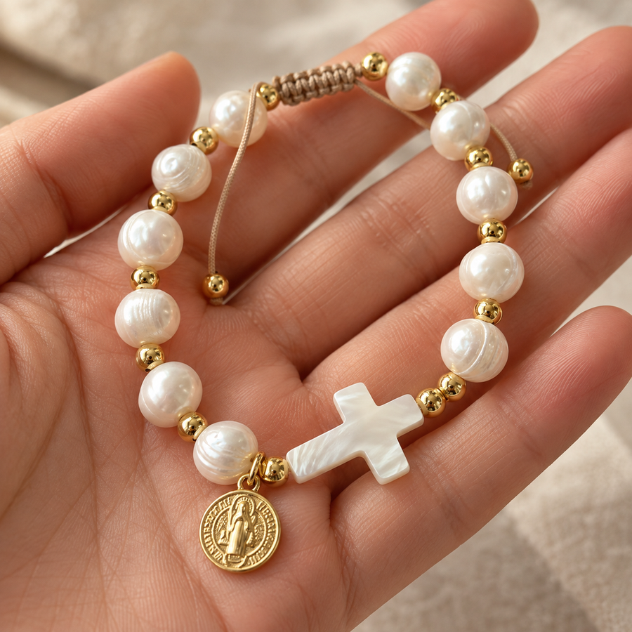Saint Benedict Pearl Bracelet by Sanctelle, view 2