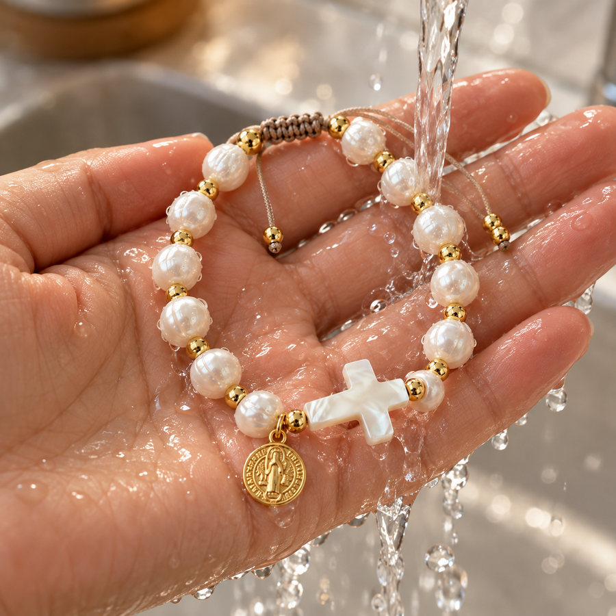Saint Benedict Pearl Bracelet by Sanctelle, view 4
