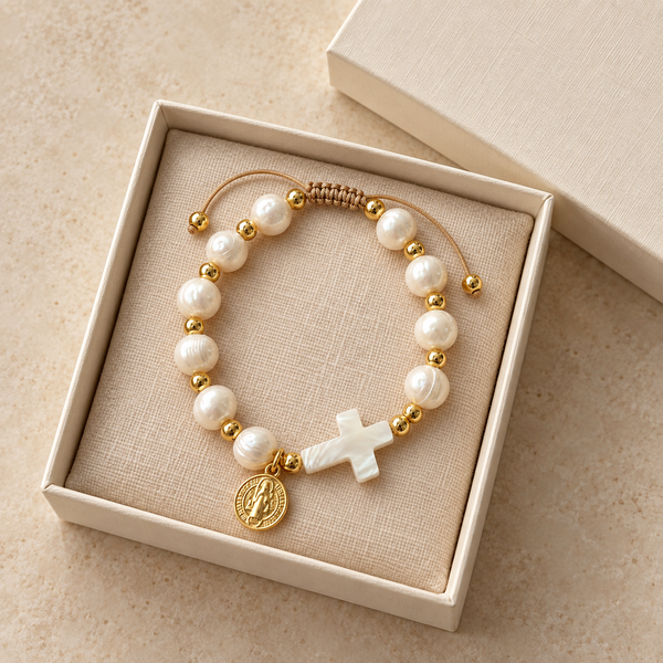 Saint Benedict Pearl Bracelet by Sanctelle, view 5